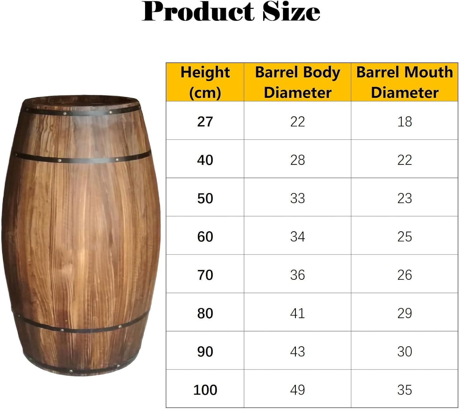Rustic Whiskey Wine Barrel Side Table with Metal Bands, Solid Wood Barrel Accent Table for Home, Garden, Bar, Patio, Wedding & Event Decor(40cm/15.7in)