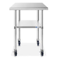 GRIDMANN NSF Stainless Steel Work & Prep Table 30 x 24 Inches with Caster Wheels and Under Shelf for Restaurant, Home, Hotel