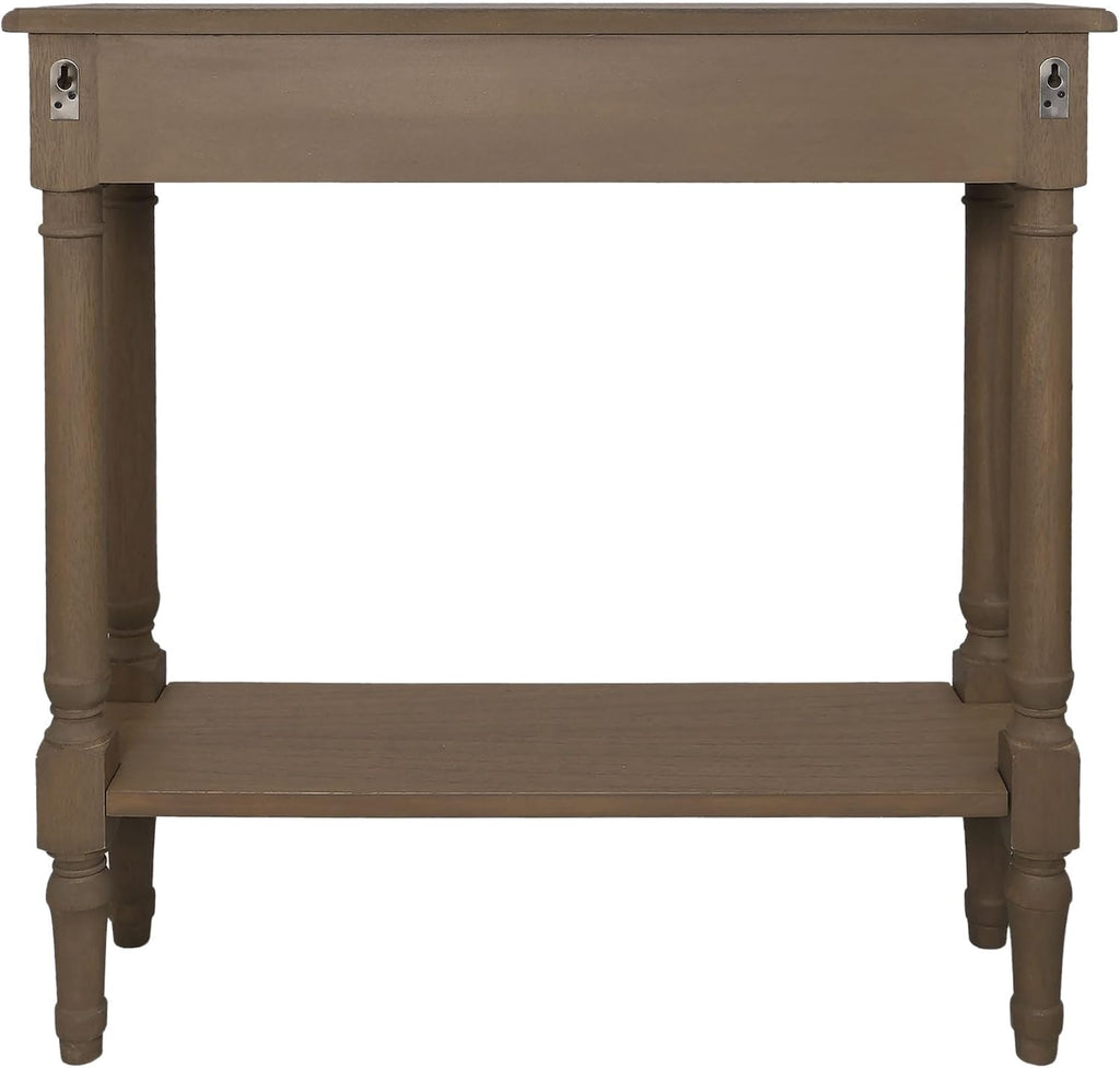 East at Main Marisol Slim Console Table, Brown Wood Finish, 31.5” Narrow Entryway Table, 8” Deep Hallway or Sofa Table with Drawer & Shelf
