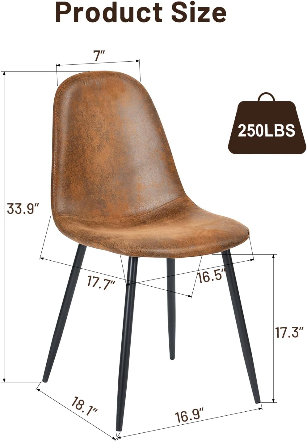 FurnitureR Mid-Century Modern Suede Dining Chairs Set of 4 with Metal Legs, Upholstered Fabric Accent Side Chair for Dining Room, Kitchen Living Room, Café, Brown