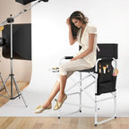 Tall Makeup Chair 41'', Director Chair 600 lbs Foldable Portable, Makeup Chair for Makeup Artist with Table, Cup Holder, Storage Bag & Footrest