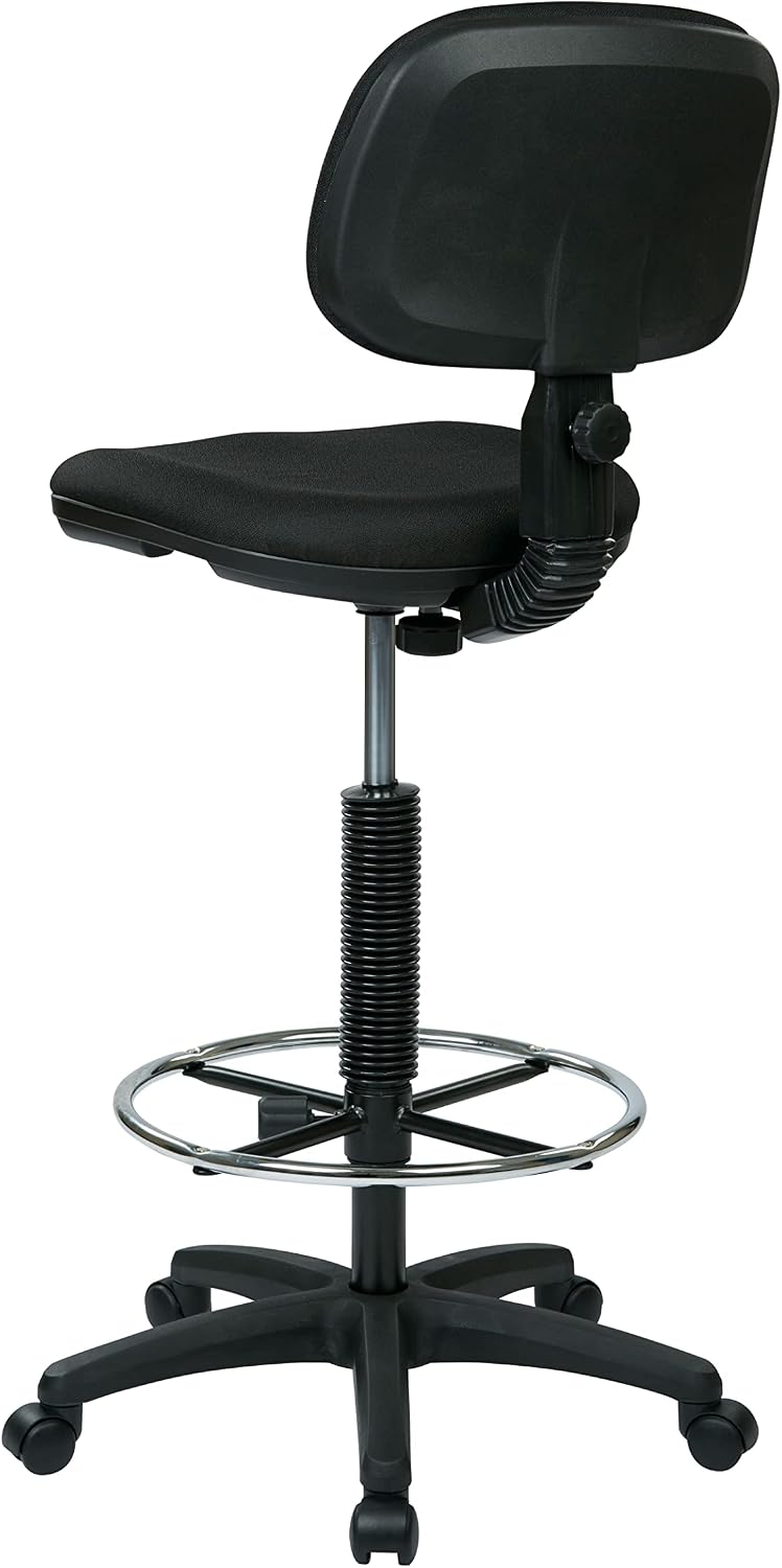 Office Star DC Series Adjustable Drafting Chair with Foot Ring and Sculptured Foam Seat, Icon Black Fabric