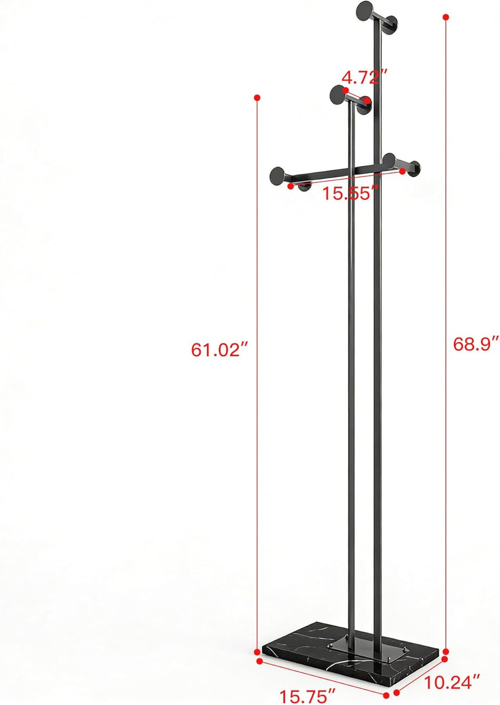 JIAYUEJU Heavy Duty Coat Rack Freestanding, Metal Coat Rack Stand with Marble Base, Corner Coat Tree for Entryway, Hallway, Bedroom, Office, Hotel (Black)
