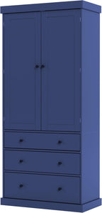 Tall Kitchen Pantry Cabinet Wood Freestanding Large Cupboard with 3 Drawers, 8 Door-Shelf and Adjustable Shelves for Dining Room (Blue)