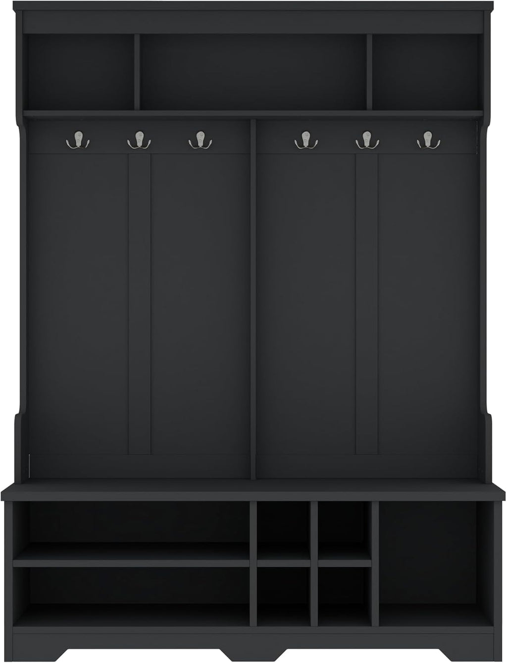 KEIKI Entryway Hall Tree with Bench and Shoe Storage, Coat Rack with 6 Hooks and Shoe Cubbies, Hall Tree Organizer Coat Rack with Shoe Storage for Entryway Hallway, Black