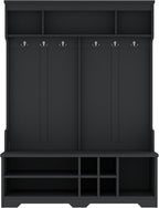 KEIKI Entryway Hall Tree with Bench and Shoe Storage, Coat Rack with 6 Hooks and Shoe Cubbies, Hall Tree Organizer Coat Rack with Shoe Storage for Entryway Hallway, Black