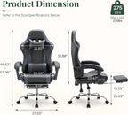 Computer Gaming Chair with Footrest, Ergonomic High Back PU Leather Video Racing Chair with Adjustable Headrest & Linkage Armrest, for Office and Home, Adults, Grey