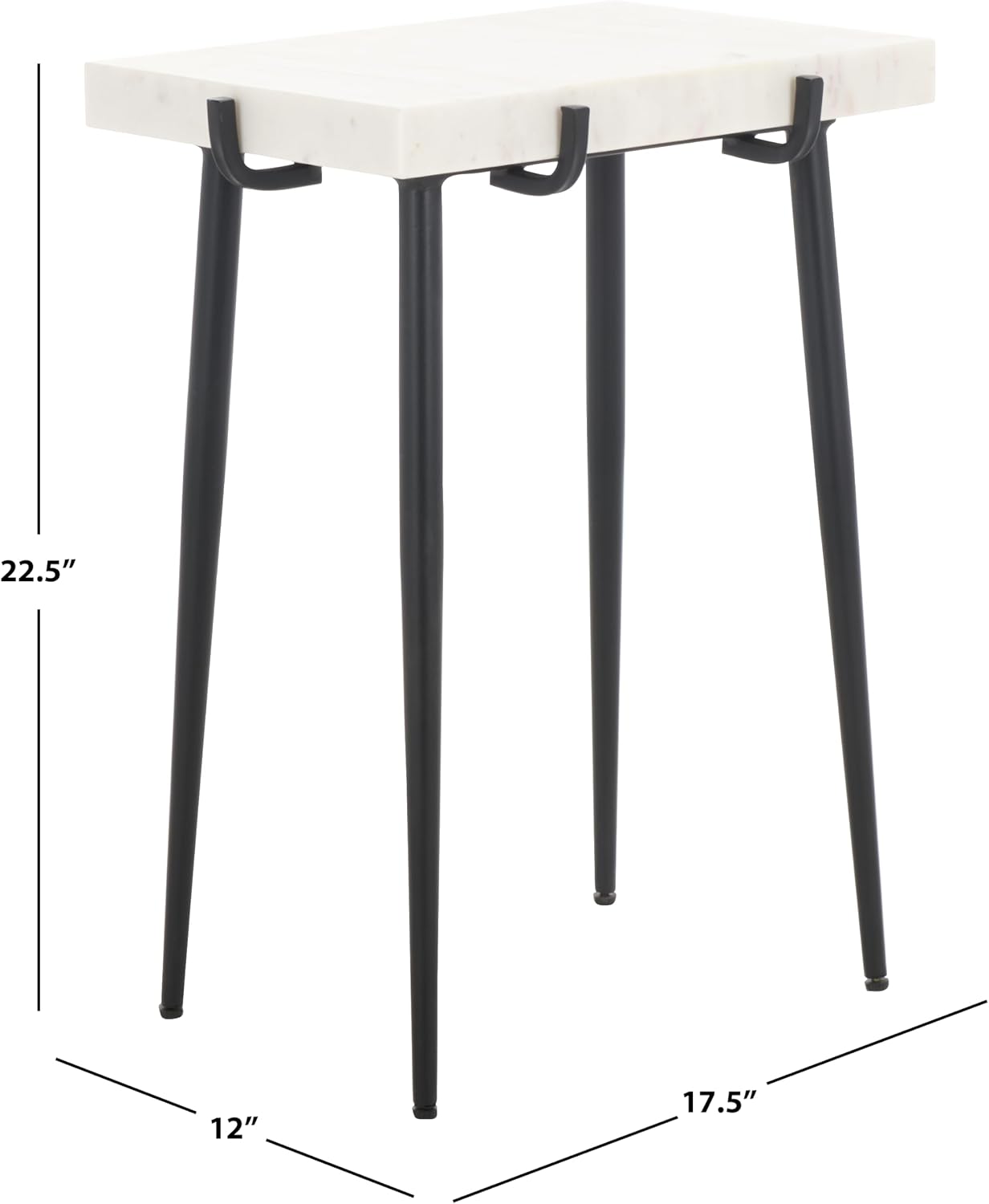 SAFAVIEH Home Collection - Bremen Side Table, Rectangular White & Grey Marble Top with Black Metal Legs, Fully Assembled (ACC3726A)