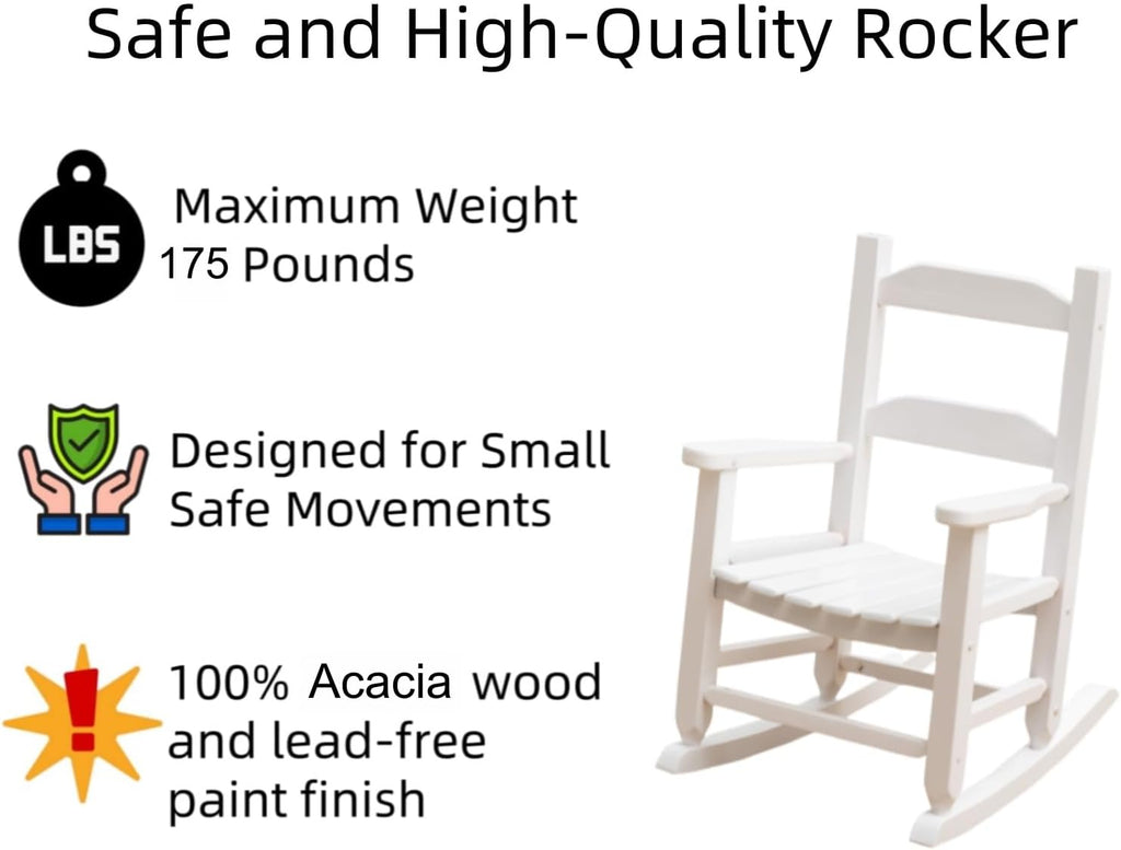 Toddler Rocking Chair Kids Child Wooden Small Baby Comfy Rocker Chairs Furniture for Nursery Bedroom Livingroom Outdoor Reading Room, Ages 3-6, Anti-Tip Design Safe & Sturdy White
