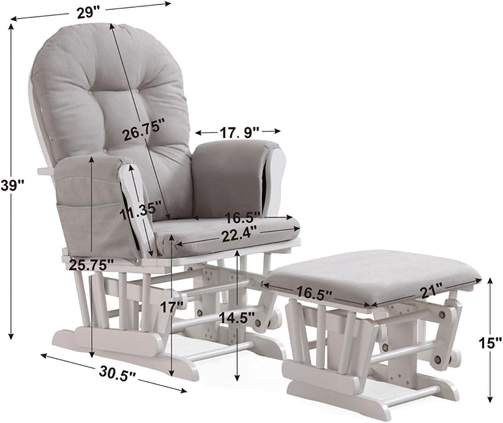 5Pcs Glider Rocker Cushions Set - Velvet Glider Rocker Replacement Cushions with Side Storage Pockets, Washable & Non Slip,Dark Gray