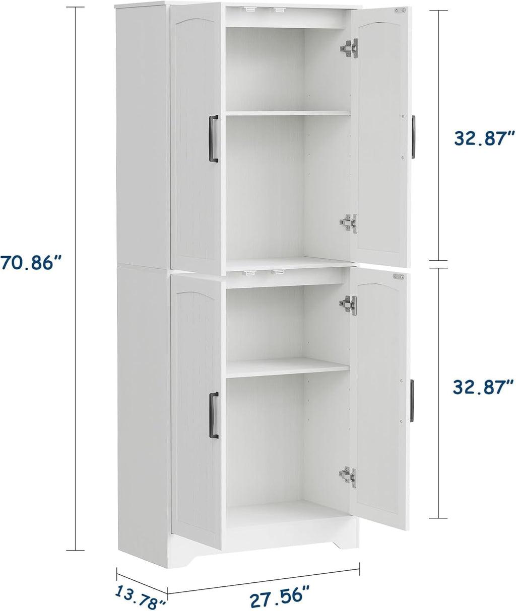 Farmhouse Pantry Cabinet, 71" Tall Wood Kitchen Storage Cabinet with 4 Doors & Adjustable Shelves, Large Freestanding Food Pantry Cupboard with Anti-Tip Kit for Kitchen, Dining Room, Living Room