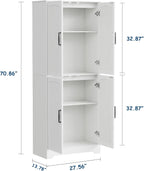 Farmhouse Pantry Cabinet, 71" Tall Wood Kitchen Storage Cabinet with 4 Doors & Adjustable Shelves, Large Freestanding Food Pantry Cupboard with Anti-Tip Kit for Kitchen, Dining Room, Living Room