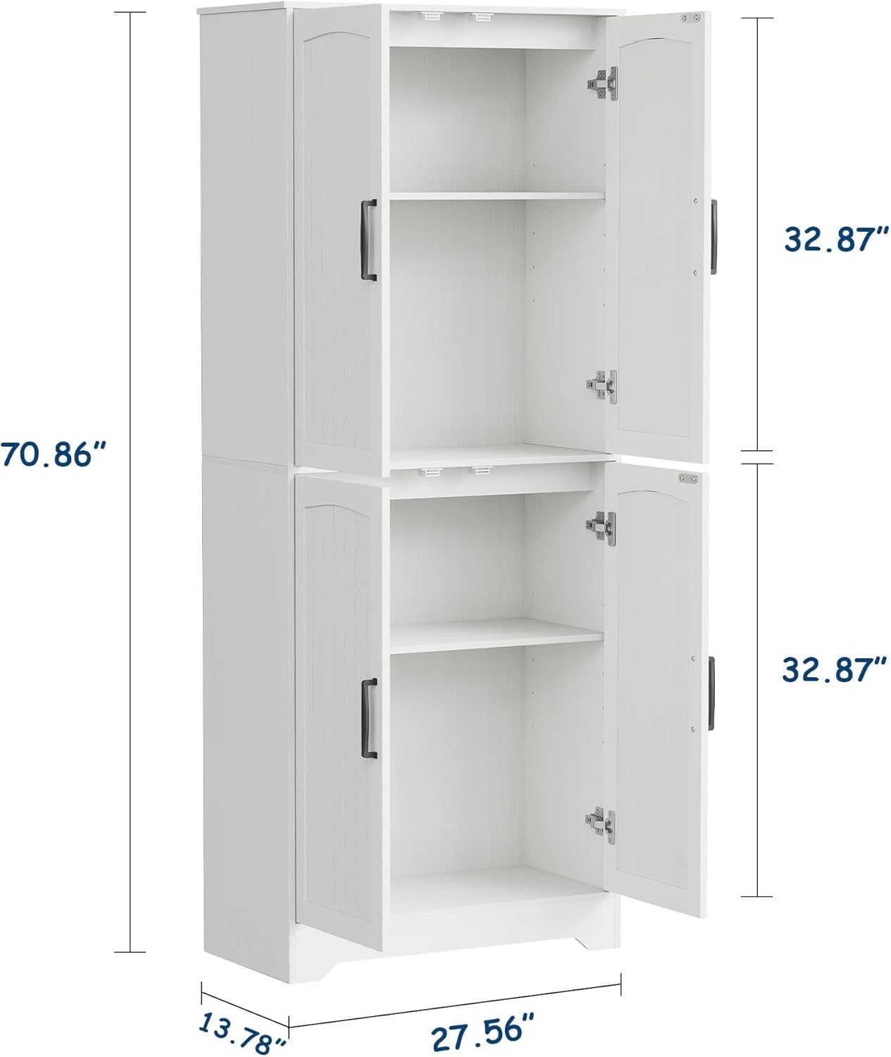 Farmhouse Pantry Cabinet, 71" Tall Wood Kitchen Storage Cabinet with 4 Doors & Adjustable Shelves, Large Freestanding Food Pantry Cupboard with Anti-Tip Kit for Kitchen, Dining Room, Living Room