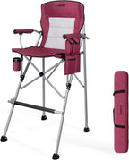 Foldable Directors Makeup Salon High Chair - Portable Camping Bar Height Folding Photoshoot Chairs with Stroage Bag Cup Holder Non-Slip Footrest, Supports 400 lbs Red Tall Director Chair