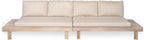 Merax 5 Piece Paito 8-Seaters Conversation Set, All-Weather Acacia Wood L-Shaped Sofa with Side Tables and 3-Seater Sofa Bed with Cushions,Outdoor Sectional Couch Set for Backyard, Light White+Sand