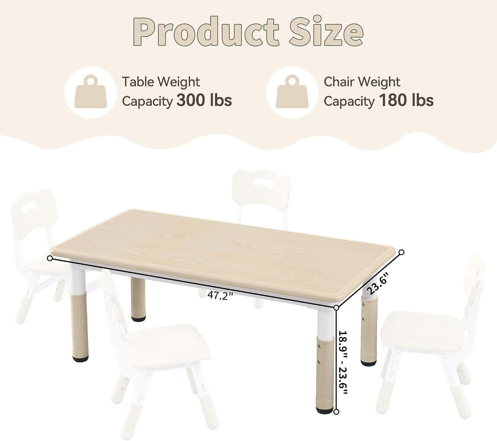GITAWUSA Adjustable Kids Table, Arts and Crafts Child Table with Graffiti Desktop, 7 Level Height Adjustable Children Table for Ages 3-8, Easy to Wipe Toddler Desk for Classrooms/Daycares/Homes