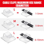 Maitys 60 Pcs Adhesive Cable Wire Clips Outdoor, Christmas Light Clips Cable Management Cord Holder Organizer for Fairy String Light Under Desk, Wall, Car, TV PC Ethernet(Large,Clear)
