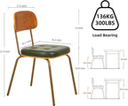 Mid Century Modern Dining Chairs Set of 6, Retro Chair with Faux Leather Upholstered Seat & Solid Wood Backrests & Vintage Distressing Metal Legs & Leg Protectors for Kitchen Dining Room (Dark Green)