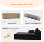 67" Sofa Bed, Boneless Chaise Lounge Chair, Plush Corduroy Upholstered Sofa Couch Bed with Pillows, Lazy Chair for Living Room Bedroom Guest Room (Black, Left Facing Chaise)