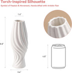 White Ceramic Torch Vase with Spiral Design - 8.8" Unique Flower Vase for Pampas Grass & Centerpieces, Decorative Boho/Farmhouse Vase for Living Room, Office Desk & Gift for Her/Yourself