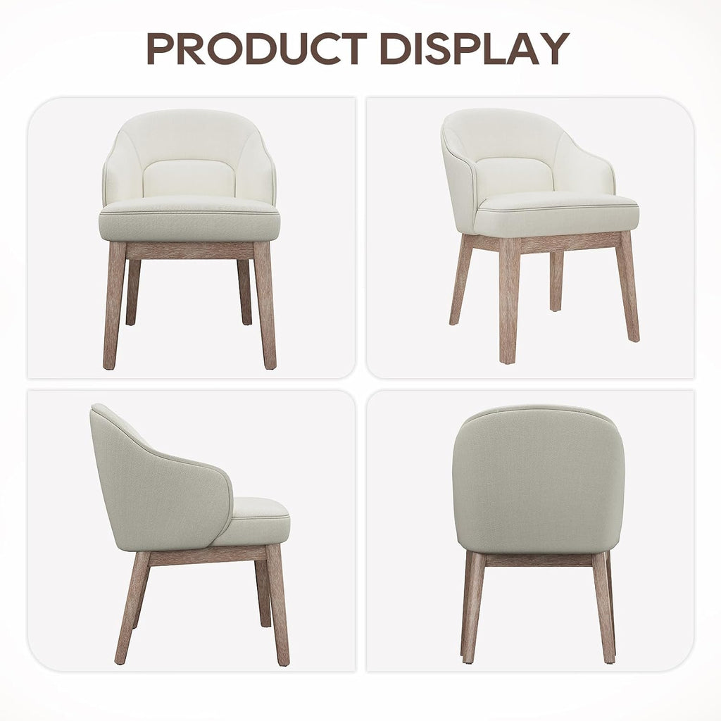 MALOL Dining Chairs Set of 2 with Lumbar Support,Fabric Upholstered Kitchen Chairs with Wooden Legs,Beige