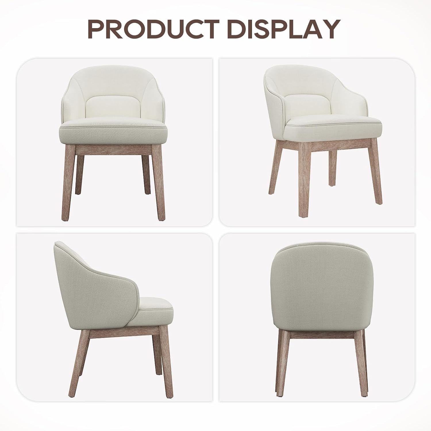 MALOL Dining Chairs Set of 2 with Lumbar Support,Fabric Upholstered Kitchen Chairs with Wooden Legs,Beige
