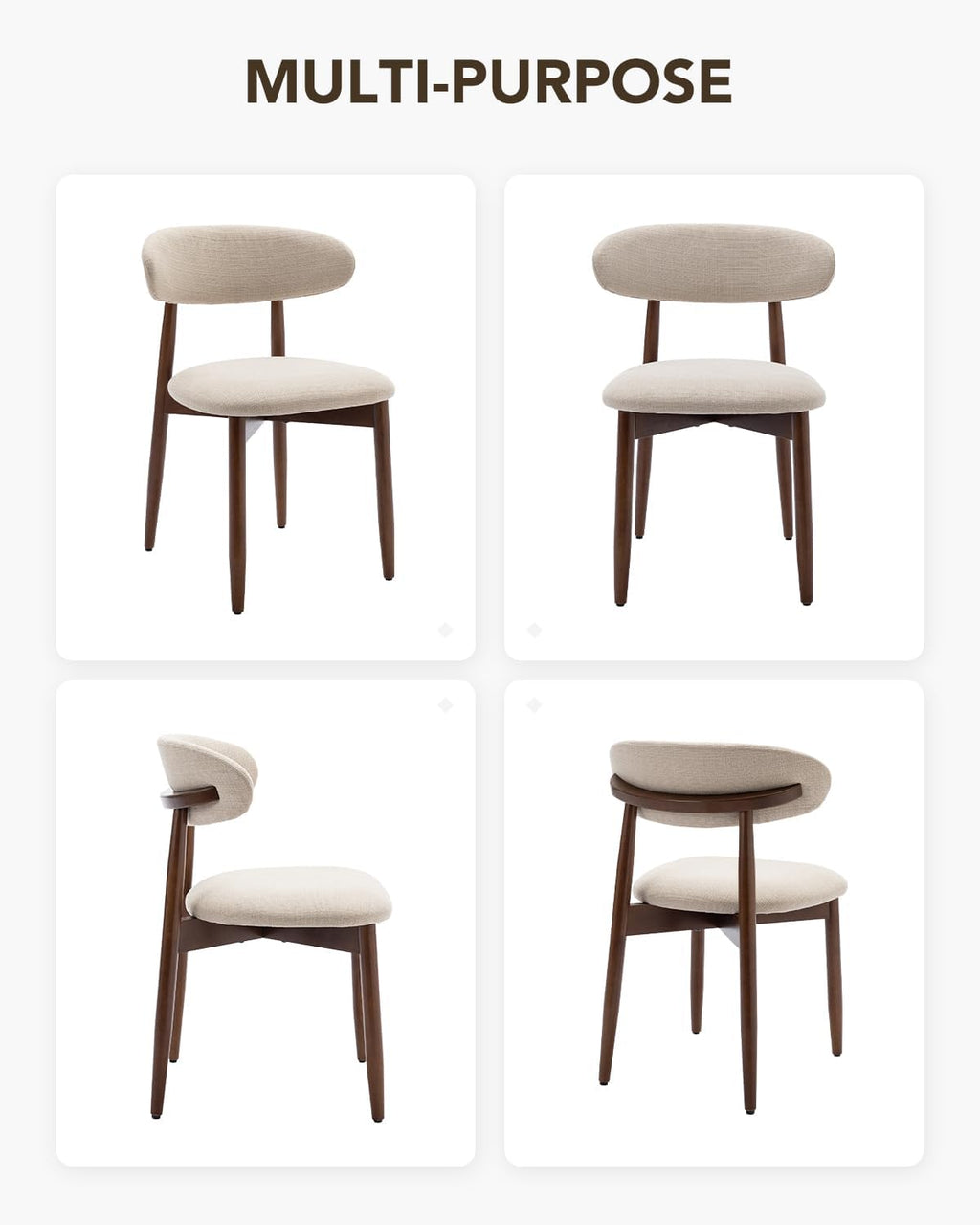 Dining Room Chairs Set of 2, Upholstered Farmhouse Dining Chairs, Modern Fabric Kitchen Chairs with Solid Wood Leg,Beige