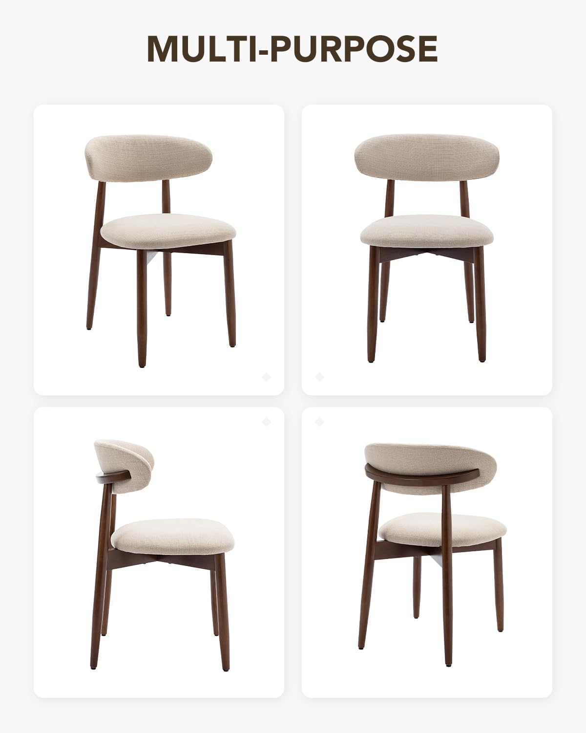 Dining Room Chairs Set of 2, Upholstered Farmhouse Dining Chairs, Modern Fabric Kitchen Chairs with Solid Wood Leg,Beige