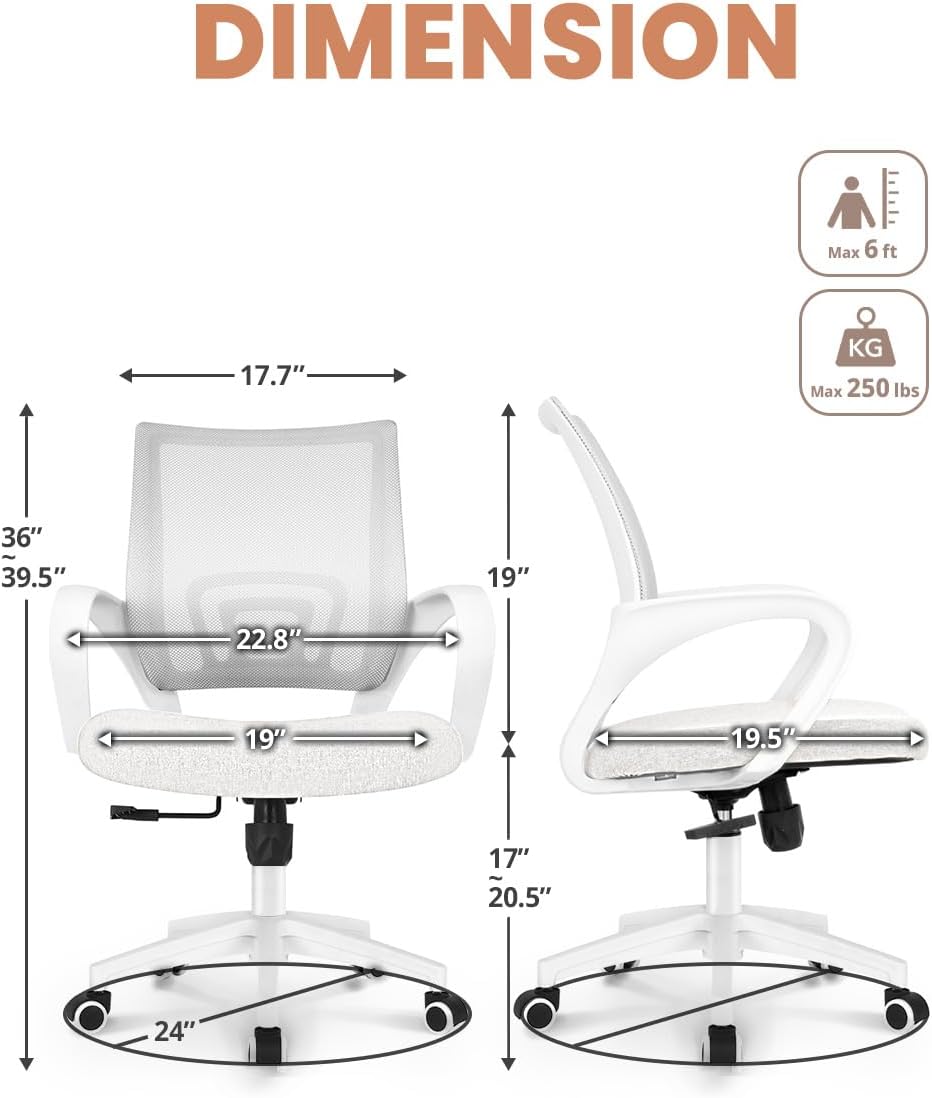 NEO CHAIR Office Desk Computer Chair Ergonomic Mesh Gaming Cushion Seat with Comfy Lumbar Mid Back Support Adjustable Height Swivel Rolling Wheels for Home Task (Ivory)
