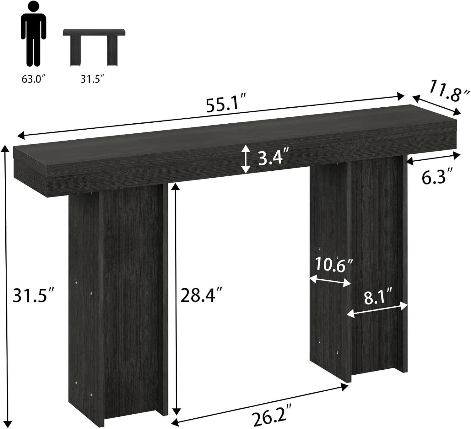 Modern Entryway Table, 55'' Wood Console Table with Storage Couch Table Behind Sofa Black Living Room Table for Entryway Hallway, Foyer