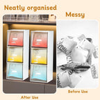 2 Pcs Plastic Tea Bag Organizer with 3 Drawers, Clear Lid Tea Bag Storage | White Tea Box with Label, Stackable Storage Drawers, Use for Sugar Sachets, Tea Bags, Coffee Storage