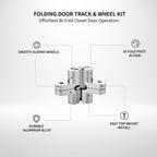 Aluminum Alloy Bi-Fold Door Track and Wheel Kit, Top Mount Hardware for Closet Doors & Room Dividers, Silver Finish Replacement Set