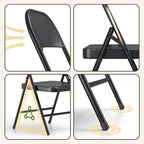 Folding Chairs 4 Pack, Heavy Duty Metal Foldable Chairs, Indoor Outdoor Portable Chair, Event Chair for Wedding Party Banquet Church Kitchen, Load Capacity 360 Lbs, All-Iron Material (Black)