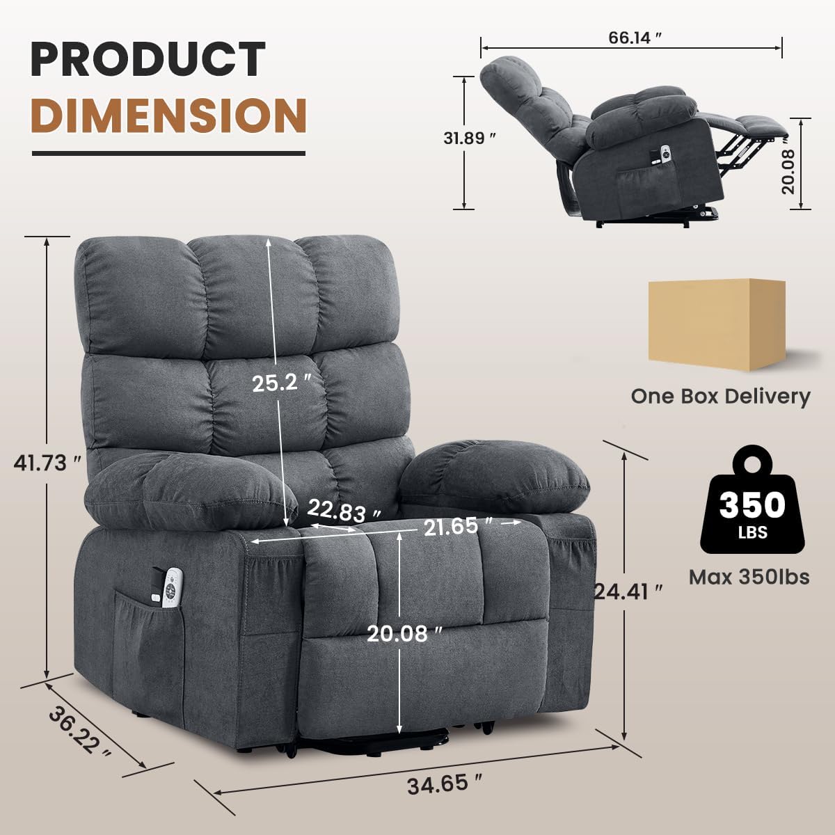 Power Lift Recliner Chair for Elderly with Heat and Massage, Electric Recliners Single Sofa with Side Pocket and USB Charge Port for Living Room and Bedroom Comfort