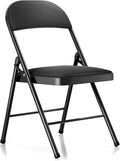 Folding Chair with Padded Cushion 380 LBS Heavy Duty Metal Foldable Chair with Reinforced Steel Frame Comfortable Mesh Seat Folding Chairs for Indoor Outdoor Party Wedding Event Dining Black
