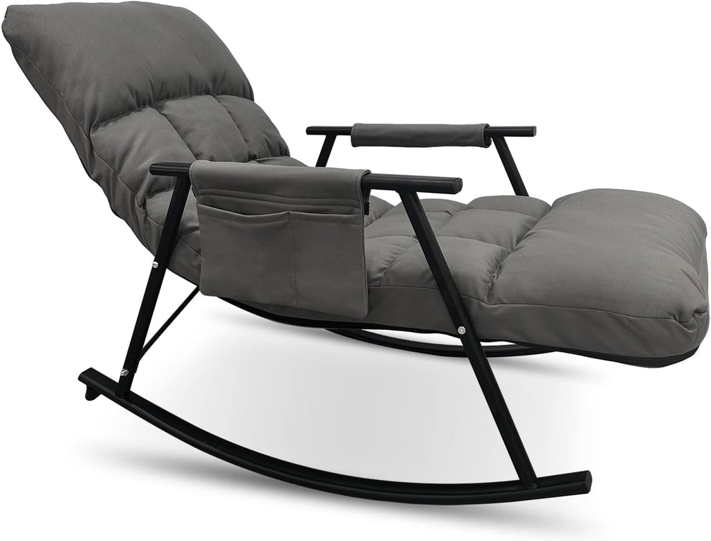Modern Rocking Chair Accent Rocker Armchair Reading Chair Nursery Chair with Side Pocket Adjustable High Back