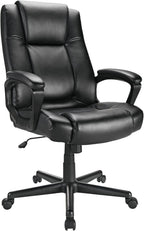 Realspace® Hurston Bonded Leather High-Back Executive Office Chair, Black, BIFMA Compliant