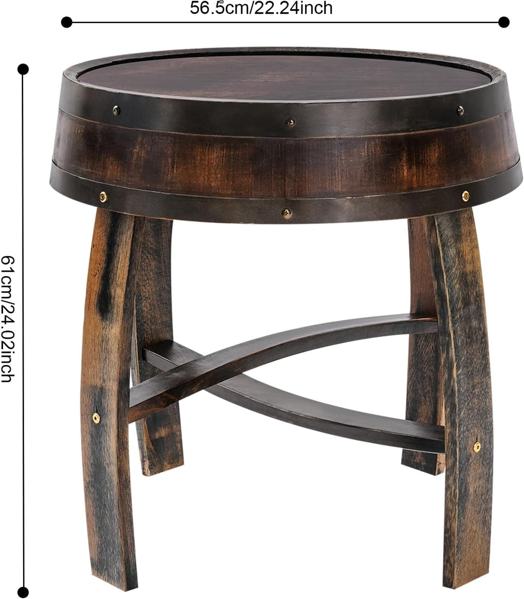 Whiskey Barrel Table 24 Inch Tall Wine Barrel End Table Rustic Round Wooden Bourbon Coffee Oak Side Table Handcrafted Whiskey Barrel Accent Table for Living Room, Bedroom, Office, Brown