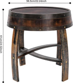 Whiskey Barrel Table 24 Inch Tall Wine Barrel End Table Rustic Round Wooden Bourbon Coffee Oak Side Table Handcrafted Whiskey Barrel Accent Table for Living Room, Bedroom, Office, Brown