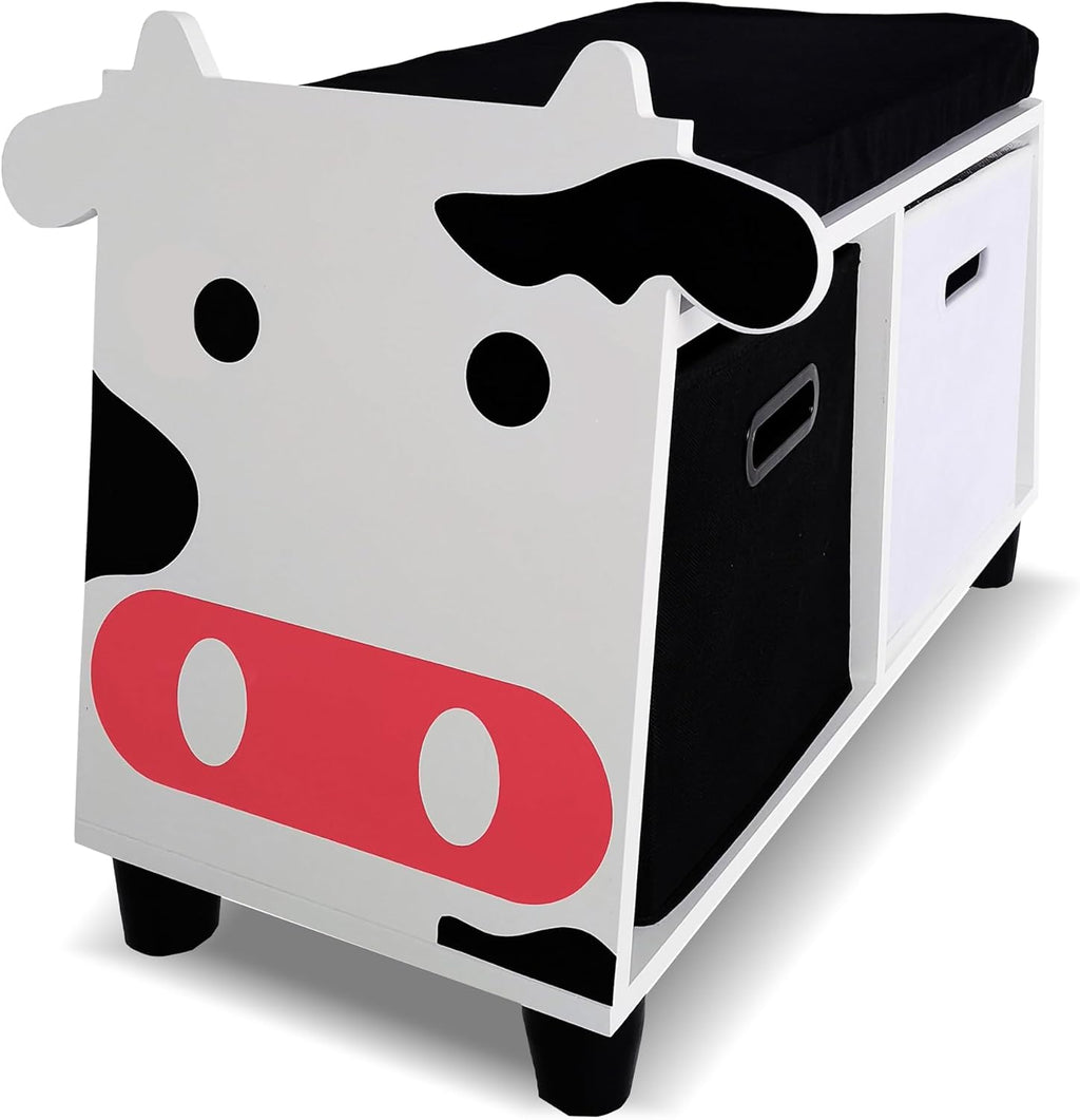 Children’s Cow Toy Storage Bench with Cushion