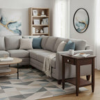 Furnifact End Table with Drawer, Tapered Legs, Lower Shelf, Solid Wood Frame, Walnut Finish, Living Room Storage