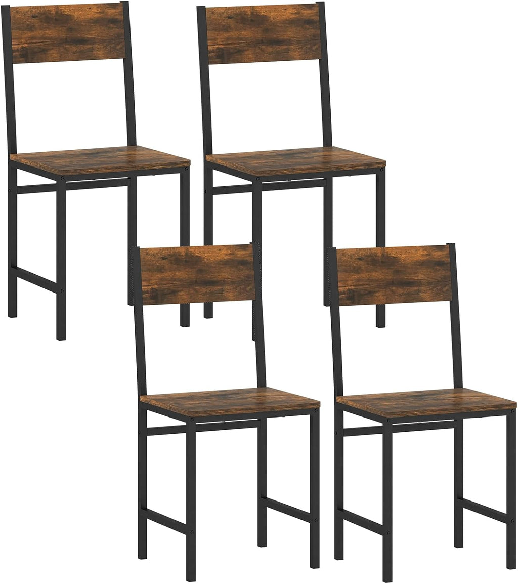 COSTWAY Dining Chairs Set of 4, Industrial Farmhouse Armless Side Chairs with Rustic Wood & Metal Frame, Wide Comfy Seat & Slanted High Back for Dining Room, Kitchen, Office, Restaurant