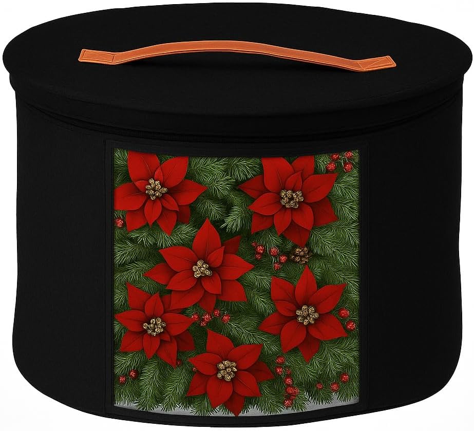 Christmas Wreath Storage Bag,Collapsible Felt Holiday Garland Container with Zipper & Handle, Durable Wreath Organizer Bin for Seasonal Decor Storage 20 x 12 (Black, 12 x 20)