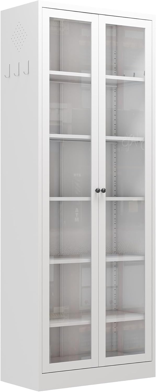 Metal Kitchen Pantry Cabinet - 72" Tall Storage with 5 Adjustable Shelves, White Freestanding Cabinet for Kitchen/Pantry/Bathroom