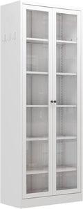 Metal Kitchen Pantry Cabinet - 72" Tall Storage with 5 Adjustable Shelves, White Freestanding Cabinet for Kitchen/Pantry/Bathroom