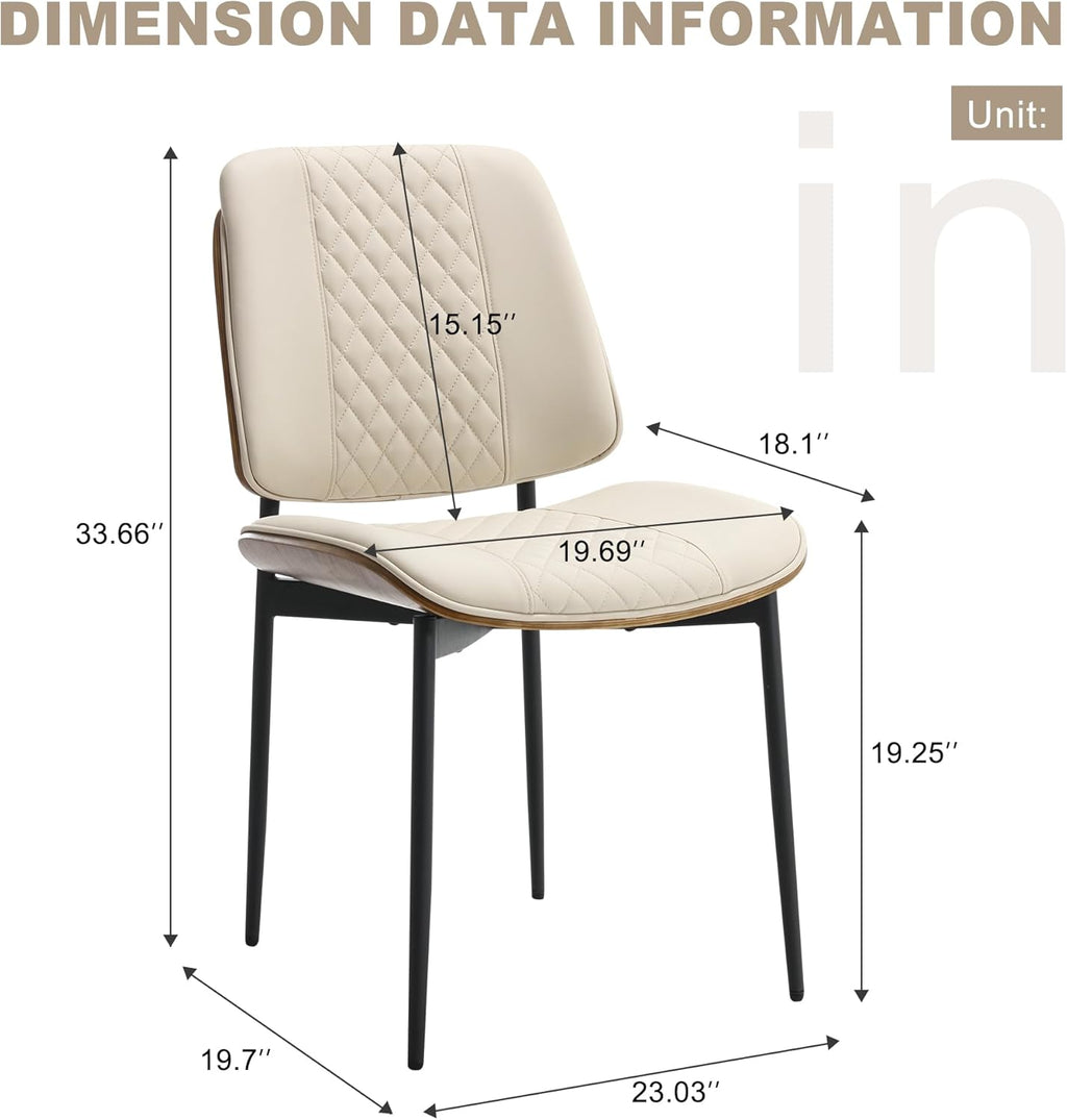 BV Dining Chairs Set of 4, Mid Century Modern Walnut Bentwood Side Chairs with PU Leather and Metal Legs, Retro Armless Accent Seating for Kitchen Dining Room (Beige)
