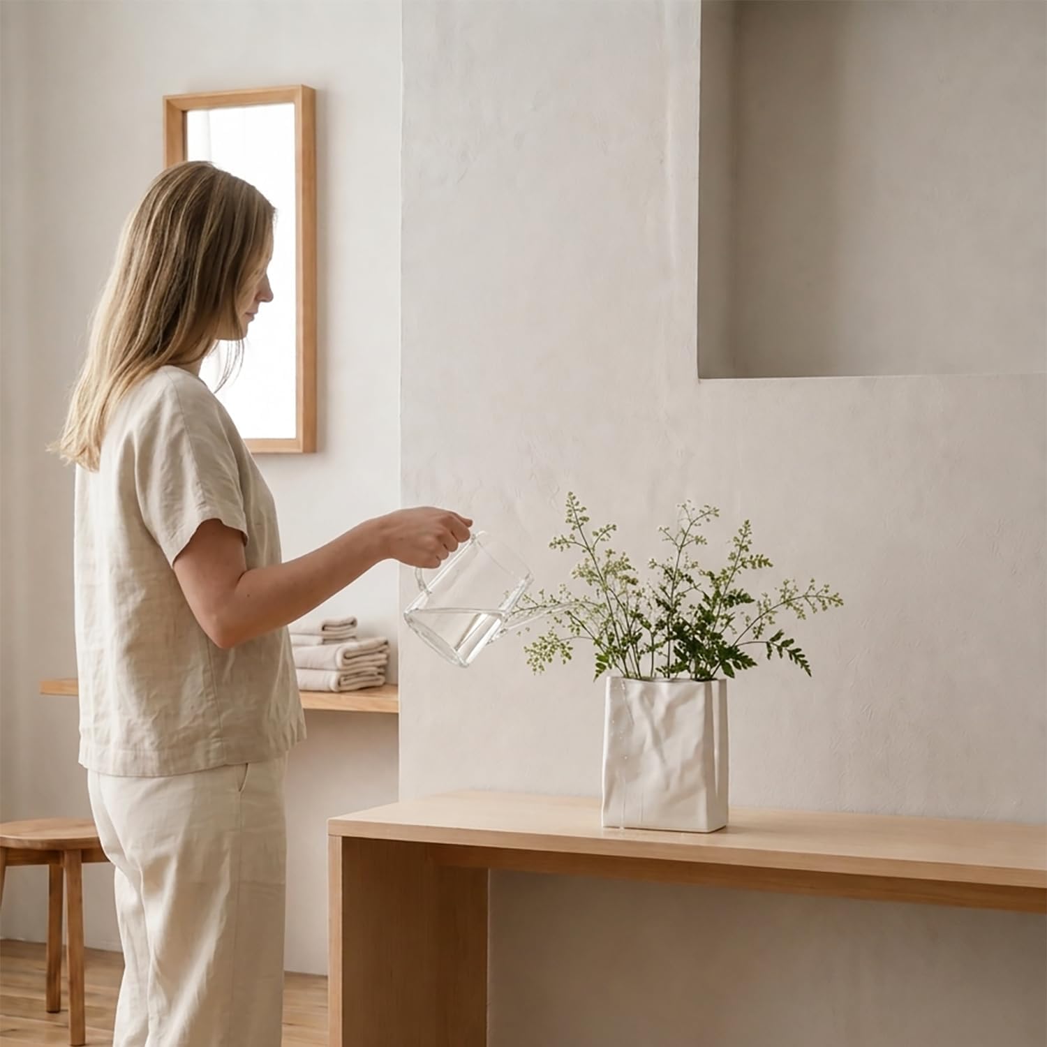 WENSHUO Crinkle Paper Bag Ceramic Vase, Modern Aesthetic Flower Vase for Home Decor, Unique Matte Ceramic Paperbag Vase for Flower Arrangement, Bookshelf Desk Decorative Ornament, Quirky Gift