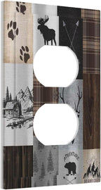 Rustic Retro Lodge Bear Deer Wild Animal Single Duplex Wall Plate Covers Light Switch Cover 1 Gang Outlet Plate Decorative Switchplate Covers Electrical Faceplate for Farmhouse Cabin Bedroom Deco