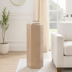 Wood Pedestal End and Side Table for Living Room Decor - Decorative Small Table Stand for Room, Bedroom, or Home Decor Drink Table - Versatile Night Stand or Bedside Table for Small Spaces - 36", Tan