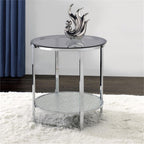 Pemberly Row Round Chrome and Tempered Glass End Table, Smoky Glass Top, Textured Mirrored Base, 22" W x 22" D x 24" H, Contemporary Style Side Table for Living Room or Bedroom Use